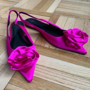 NWOT Zara FLOWER FLAT SLINGBACKS Fuchsia